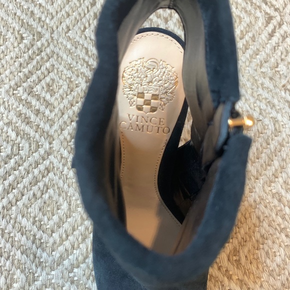 Vince Camuto Black Suede Peep Toe Booties - Picture 9 of 12